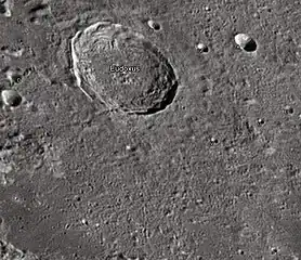 Eudoxus crater and its satellite craters taken from Earth in 2012 at the University of Hertfordshire's Bayfordbury Observatory with the telescopes Meade LX200 14" and Lumenera Skynyx 2-1