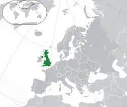 Map showing the UK in Europe