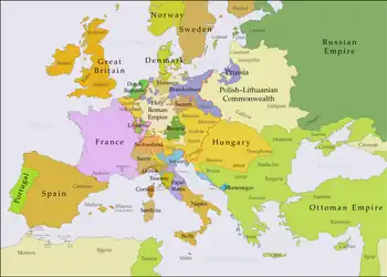 Map showing realignment of European alliances after the treaty of Aix-la-Chapelle