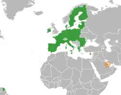 Map indicating locations of European Union and Bahrain