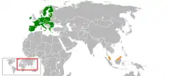 Map indicating locations of European Union and Malaysia