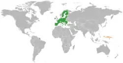 Map indicating locations of European Union and Micronesia