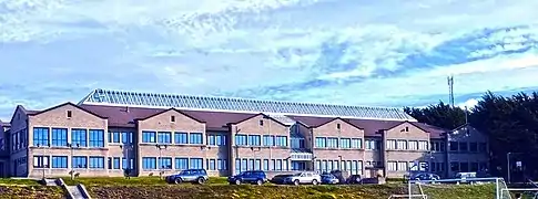 Falkland Islands Community School as seen from the sports field