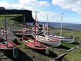 Faroese wooden rowing boats (Grindabátar) on Vágseiði in May 2010