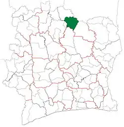 Location in Ivory Coast. Ferkessédougou Department has had these boundaries since 2012.