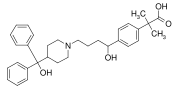 Fexofenadine (Allegra, Telfast), another blockbuster drug, which features a diphenylmethyl group as well as a p-phenylene (C6H4) group. It is an antihistamine used to treat allergies.