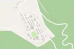 OSM map of Ficuzza showing the municipal border of the enclave, the wood (green) and the Royal Palace (light green)