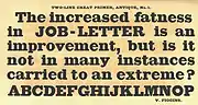 Figgins' "Antique" (slab-serif) typeface expresses doubt about bold typefaces; 1834 specimen, note circular 'O' not adopted by most other typefounders