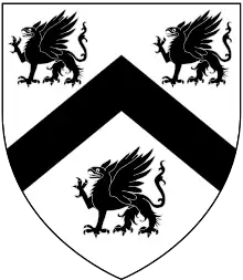 Arms of Finch: Argent, a chevron between three griffins passant sable