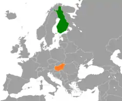 Map indicating locations of Finland and Hungary