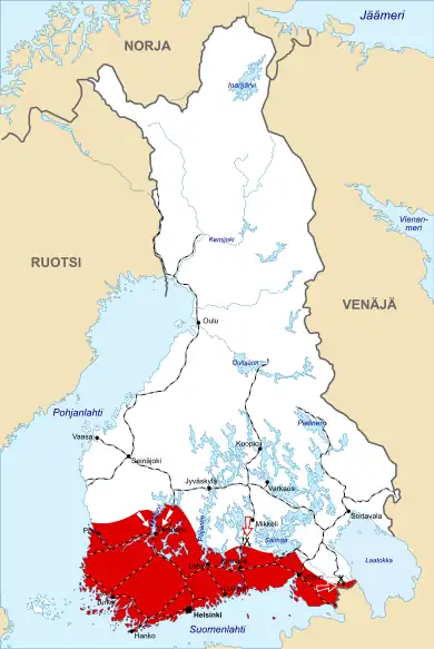 Image 39The part of Finland controlled by the Reds at its largest in February–March 1918 (from History of Finland)