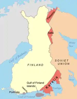 Image 33Map of Finnish areas ceded to the Soviet Union in 1944, after the Continuation War (from History of Finland)