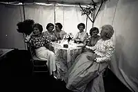 Ford with other U.S. First Ladies at the 1994 National Garden Gala, which was themed "A Tribune to America's First Ladies". L–R: Nancy Reagan, Ladybird Johnson , Hillary Clinton, Rosalyn Carter, Ford, Barbara Bush