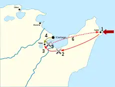 a map of northern Tunisia showing the manoeuvres of the campaign