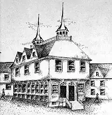 Conjectural drawing of First Town-House, King St., 17th century