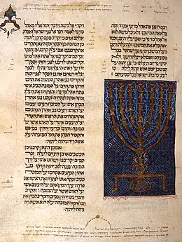 Page from a Hebrew Bible manuscript with an illustration of the Menorah