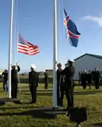 Image 7The flag of Iceland being raised and the flag of the United States being lowered as the U.S. hands over the Keflavík Air Base to the Government of Iceland. (from History of Iceland)