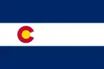 The flag of Colorado (1911–1964), a charged horizontal triband.
