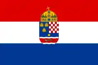 Flag of the Triune Kingdom of Croatia, Slavonia and Dalmatia with the coat of arms, for usage in autonomic affairs. (1868–1918)