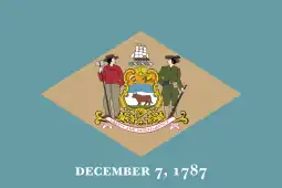 The flag of Delaware includes "a background of colonial blue surrounding a diamond of buff"