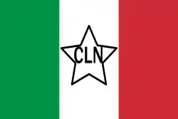 The flag of the Italian National Liberation Committee (1944), a charged vertical triband.