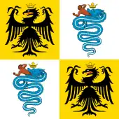 The flag of the Duchy of Milan, also featuring two biscioni and two Imperial Eagles