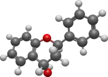 Chemical structure of flavan-4-ol in ball-and-stick model