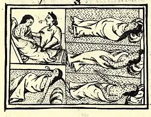 Image 9An illustration in Florentine Codex, compiled between 1540 and 1585, depicting the Nahua peoples suffering from smallpox during the conquest-era in central Mexico (from Indigenous peoples of the Americas)