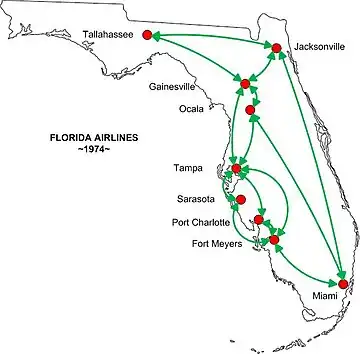 Florida Airlines Route Map 1974