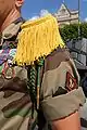 The distinctive badge with an anchor and the yellow epaulettes of the Troupes de marine. This uniform is only used for parades.