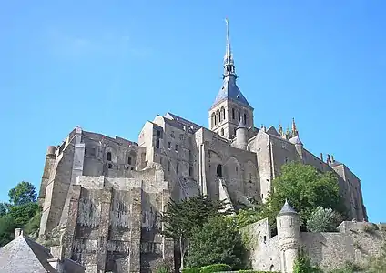 Mont-Saint-Michel Abbey was rebuilt from Romanesque to Gothic in the 12th century.