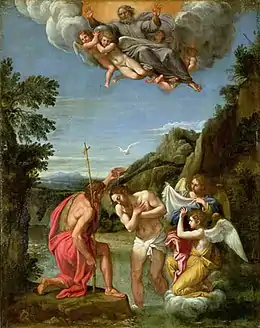 Image 8God the Father (top), and the Holy Spirit (represented by a dove) depicted above Jesus Painting by Francesco Albani (d. 1660) (from Trinity)