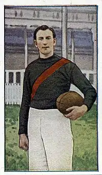 1922 J.J. Schuh Magpie Cigarettes Victorian League Footballers cigarette card featuring  Essendon player Fred Baring.