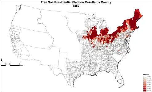 Map of Free Soil presidential election results by county