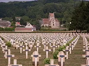 Church and a French military cemetery in Soupir