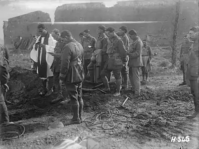 H345. Maori Pioneers attend the funeral of Lieutenant-Colonel George King at Ypres, October 1917