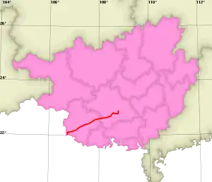 A map showing the route of the G7211 Nanning–Youyiguan Expressway in Guangxi.