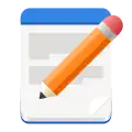 Logo for GNOME Text Editor, which depicts an orange pencil writing lines on a white paper with blue borders along the top and bottom