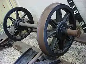 A wheelset from a Great Western Railway wagon, showing a plain bearing end