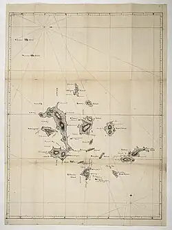 Image 28A manuscript map of the islands from the charts drafted by James Colnett of the British Royal Navy in 1793, adding additional names (from Galápagos Islands)