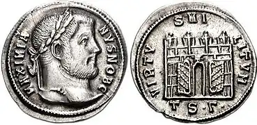 Argenteus of Galerius (r. 293–311) issued at Thessaloniki c. 302