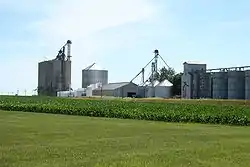 Grain elevators in the unincorporated hamlet of Galesville, in section 32 of Sangamon township.