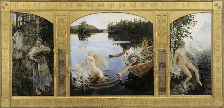 Image 69A triptych by Akseli Gallen-Kallela, depicting the Aino Story of Kalevala on three panes (from Culture of Finland)