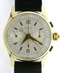 Gallet MultiChron Rattrapante Chronograph (1948)—sports and racing wrist watch with ability to simultaneously record two separate events