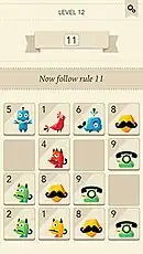 A row of text saying "Now follow rule 11" is above a grid with 13 squares containing objects and creatures.