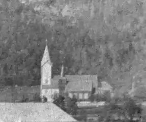 View of the church in 1879 with the old 1772 church right next to it before its demolition.