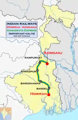 Ganadevta Express (Howrah–Azimganj) route map