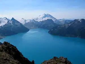 Image 18Garibaldi Lake in British Columbia, Canada, is impounded by lava flows comprising The Barrier (from Volcanogenic lake)