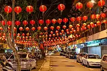 Gaya Street today filled with Chinese lanterns during Chinese New Year.