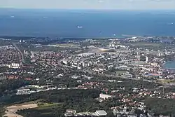 Aerial view of the north-central part of Gdańsk with Letnica in the middle